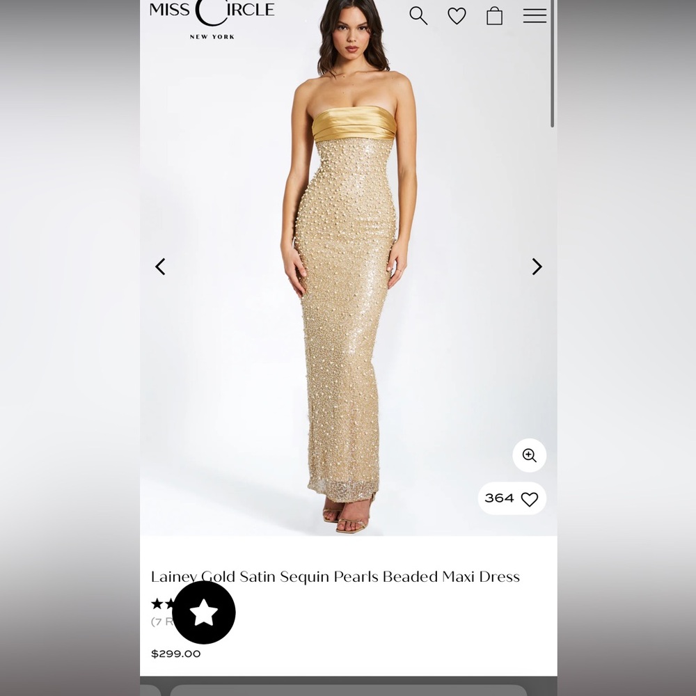 Lainey Gold Satin Sequin Pearls Beaded Maxi Dress